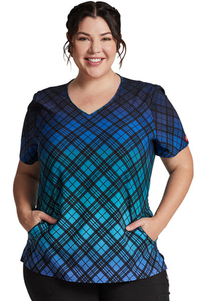 Dickies V-Neck Top in Fading Plaid Lavie Scrubs