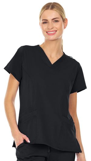 4121 Mini Marilyn V-Neck Three Pocket Top with 4 way Stretch