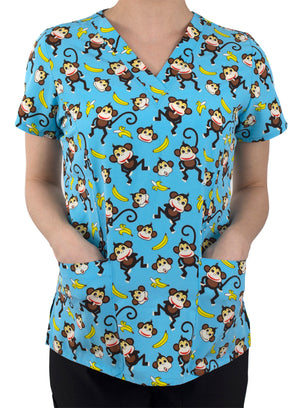 Monkey Business Printed V-Neck Top Lavie Scrubs