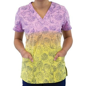 Morning Sunrise Printed Curved V-Neck Top Lavie Scrubs