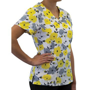 Sunshine Blossoms Printed Curved V-Neck Top Lavie Scrubs