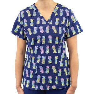 Tropical Paradise Printed Curved V-Neck Top Lavie Scrubs