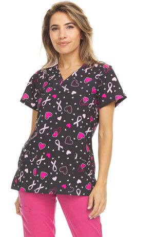 MC4512 Hearts and Ribbons V-Neck Printed Top