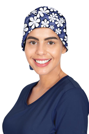 Navy Healing Hands Sage Bouffant Cap Lavie Scrubs