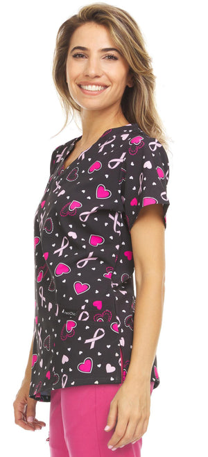 MC4512 Hearts and Ribbons V-Neck Printed Top