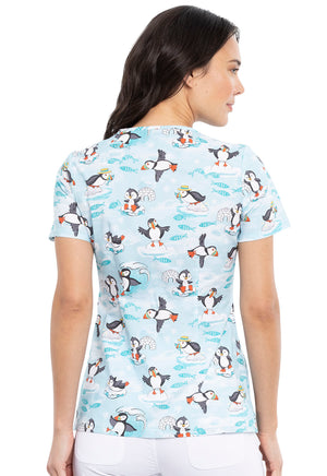 V-Neck Print Top in Arctic Pals Penguins Lavie Scrubs