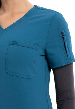 Caribbean Blue Euphoria Tuckable V-Neck Top Lavie Scrubs