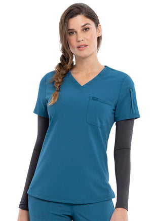 Caribbean Blue Euphoria Tuckable V-Neck Top Lavie Scrubs  