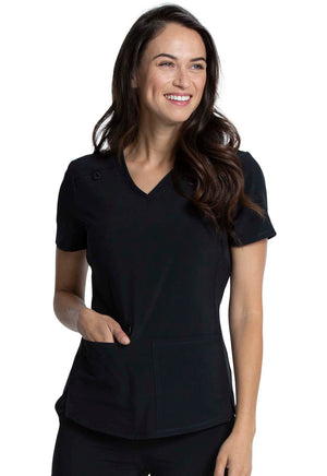 Black Allura V Neck Top with Zipper Pocket Lavie Scrubs
