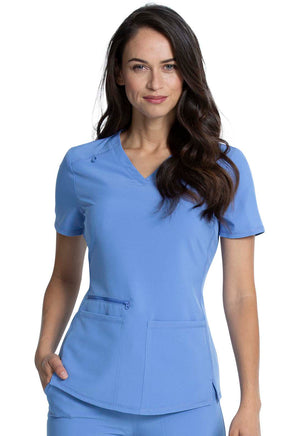 Ceil Blue Allura V Neck Top with Zipper Pocket Lavie Scrubs