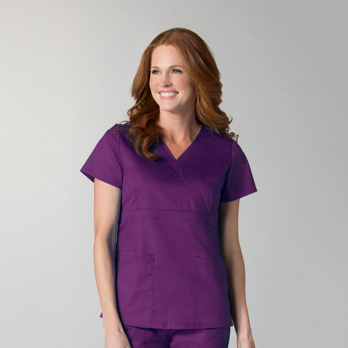 Maevn Back Mesh Panel Mock Wrap Top