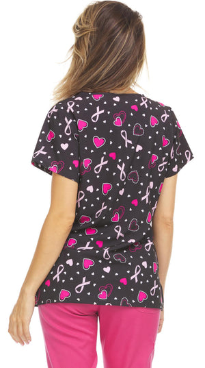 MC4512 Hearts and Ribbons V-Neck Printed Top