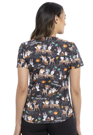 Happy Friendsgiving V-Neck Print Top